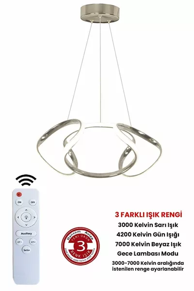 Lustre LED à variateur chromé avec télécommande et 3 couleurs, Lustre Dron LED