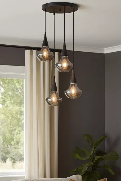 Fora Специальный Дизайн Гостиная - Кухня - Спальня Черная Люстра с Дымчатым Стеклом, 4 Лампочки