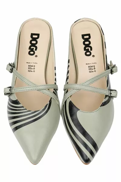 Women's Vegan Leather Green Heeled Slippers - Zig Zag Design