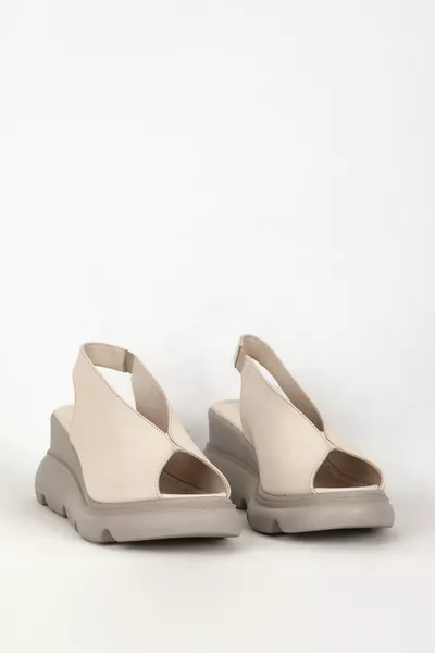 Women Sandals Padded Heel Real Leather Shoes Zy  Beige