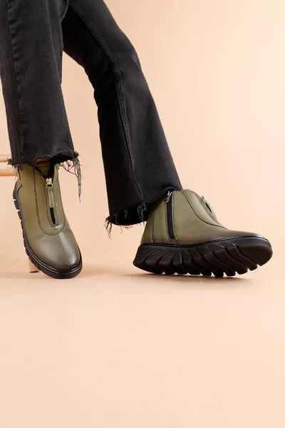 Saga Kaki laarzen met rits en rits voor dames