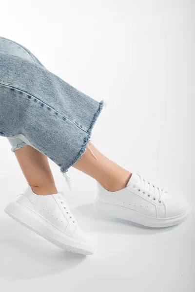 بالون وحيد الرباط متابعة خفيفة الوزن الأبيض أحذية رياضية نسائية