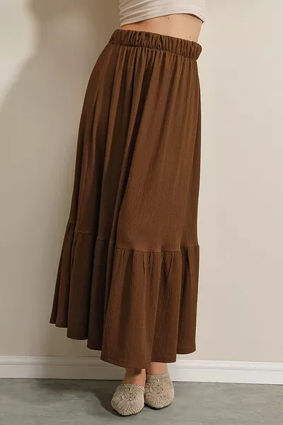  Дълга плетена пола - кафява