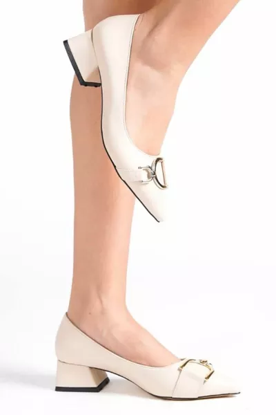 كريم مغلق مشبك إصبع مدبب منخفض كعب سميك 3 سم