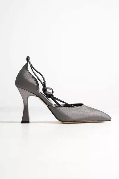 Platinum Gray Stone Stiletto Evening Heels