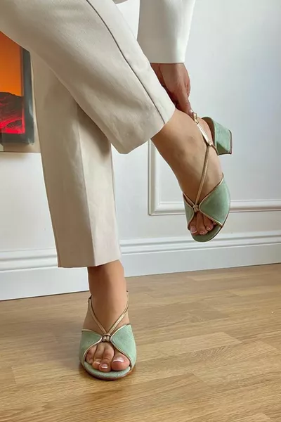 Scarpe Lapy Verde Acqua Nabuk Tacco Donna