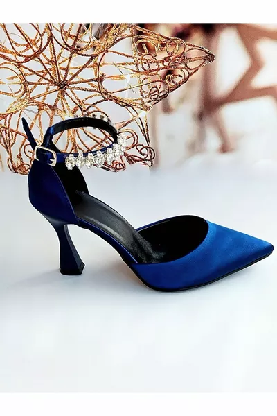 نسائي 6 سنتيمتر الأزرق الداكن الساتان الحجر مساء اللباس أحذية ر