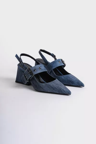 مشبك حزام مفتوح من الخلف حذاء نسائي بكعب سميك مفصل