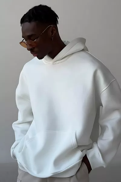 Witte uniseks oversized hoodie in zacht materiaal met fleece voering