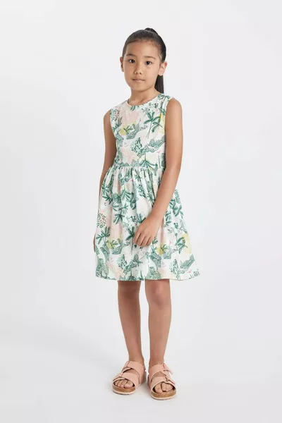 فستان صيفي قطني بدون أكمام بنقشة فتاة للأطفال SM