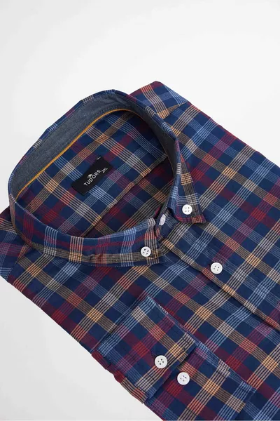 Plus Size Plaid Bordered Collar Button-Up Men's Shirt