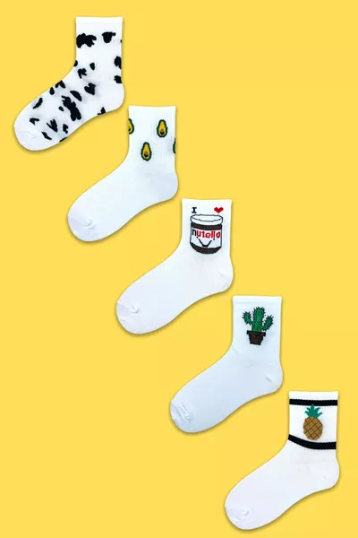 جوارب رجالية ونسائية، جوارب طويلة، جوارب ملونة مزخرفة، 5 قطع