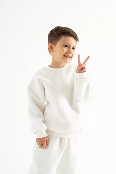 سويت شيرت أساسي للأطفال بأكمام طويلة مصنوعة من قماش قطني سميك