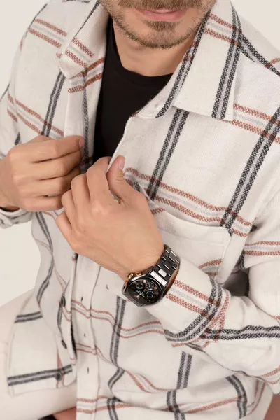 Bone White Striped Oversized Flannel Men's Shirt