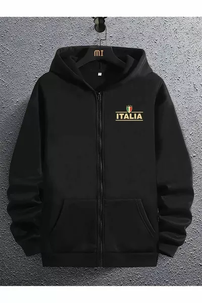 Италия Деликатно щамповано жилетка с цип и качулка