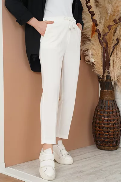 Corduroy Detailed Elastic Waist Plus Size Slim Leg Pants