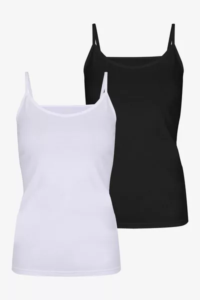 Dames 2-pack katoenen basic tanktop met spaghettibandjes