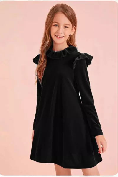 Velvet Dress with Ruffle Detail