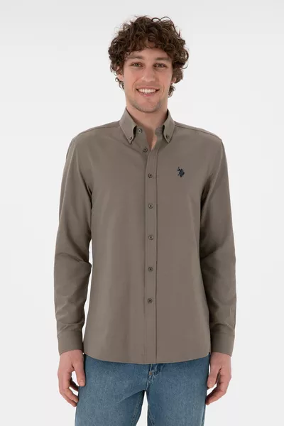 قميص رجالي بيسك بياقة طويلة من فرو المنك بأكمام طويلة 