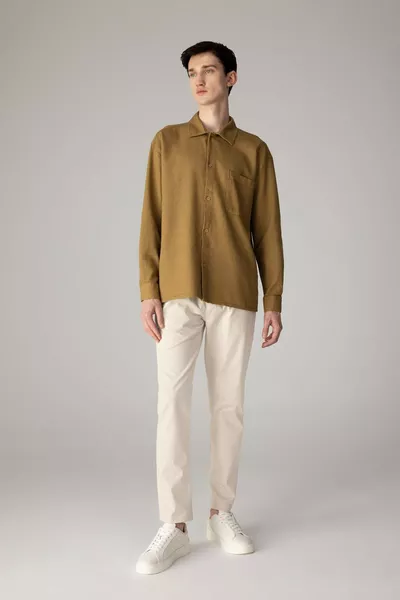 Оверсайз Рубашка с Поло Воротником и Вафельной Тканью, Длинный Рукав, Модель SP