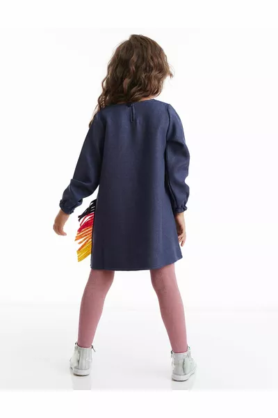 الملونة يونيكورن الفتيات المنسوجة الأزرق الداكن فستان الشتاء