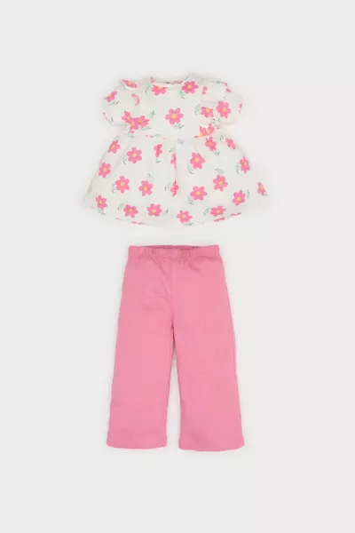 Mädchen Baby 2-teiliges Set Blumenmuster Kurzarmbluse mit Elastischem Bund Hose SM