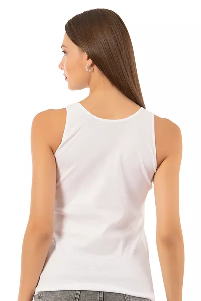 Özkan  Дамски потник с дантела от памучен рипсен манолия