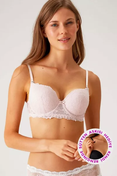 صدرية نسائية بودرة  مزودة بدفع إضافي وحشوة وتفاصيل دانتيل