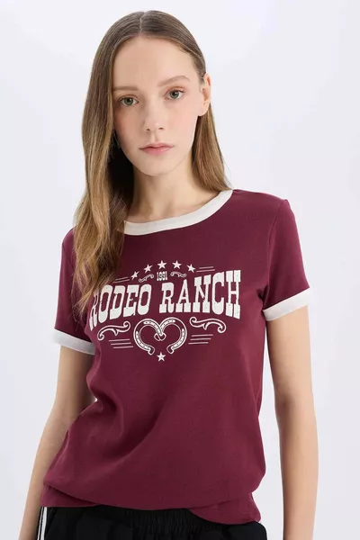 T-shirt Cool Regular Fit à col rond avec imprimé et manches courtes en tissu côtelé SM