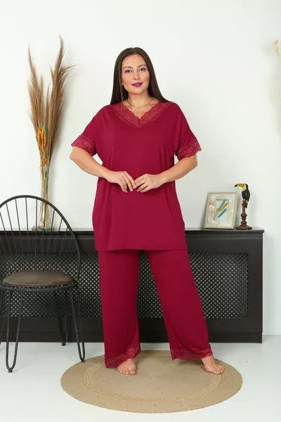 Women's Plus Size Dark Burgundy Pajama Set