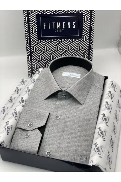 Classic Long Sleeve Linen Cotton Men’s Shirt with Gift Box  Gray
