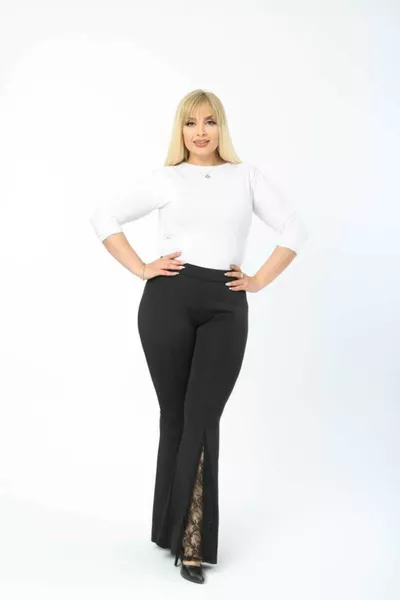 Women's Diver / Scuba Fabric Spanish Leg Pants with Lace Hem