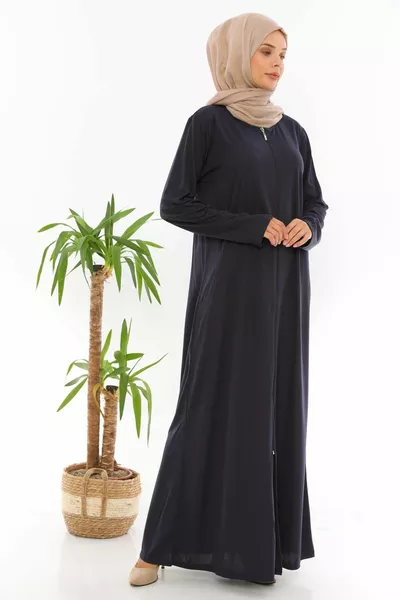 Fermuralı Namaz Elbisesi Ferace Lacivert