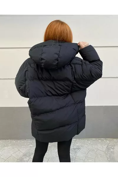 Manteau matelassé à manches chauve-souris noires pour femme