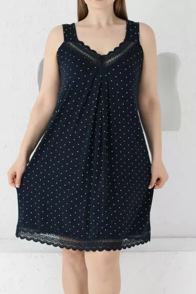 chemise de nuit grande taille pour femme à bretelles avec dentelle et pois