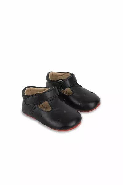 جلد طبيعي نجمة نمط الفيلكرو الأسود الخطوة الأولى حذاء 