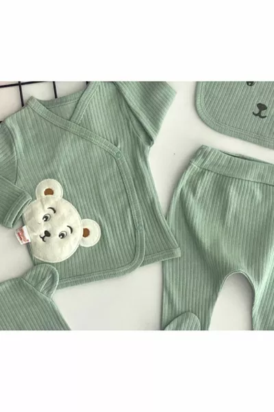 الأطفال البهجة العضوية النسيج تيدي بير مطرزة نمط 5 قطعة مستشفى خروج مجموعة الأخضر