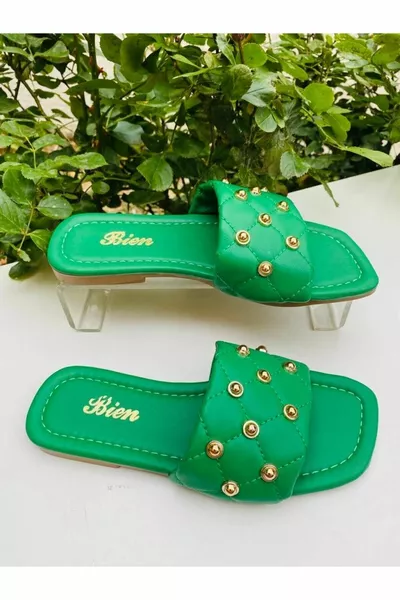 Femmes Vert Agrafé Casual Pantoufles Dot Bundle Guest Sea Home Beach Holiday Pantoufles