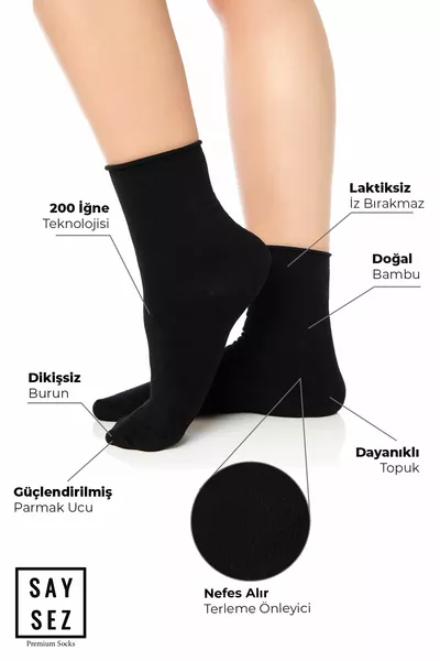 Bamboe Dames Elastic-Free Black Socket Naadloze Premium Sokken 3-Pack / Niet-Markerende / Niet Knijpende Sokken