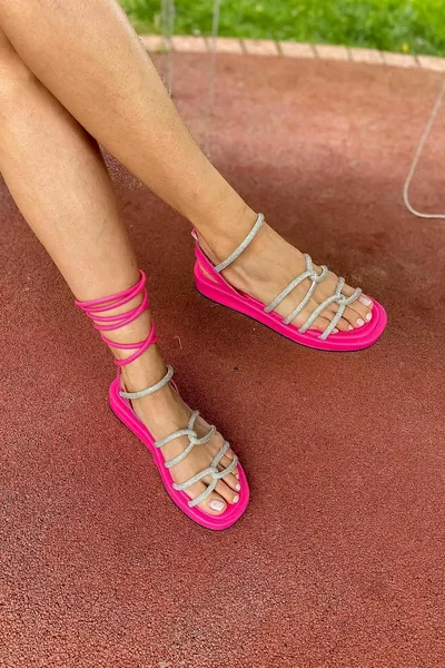 Brina Fuchsia Stone Lace-Up Women's Sandals