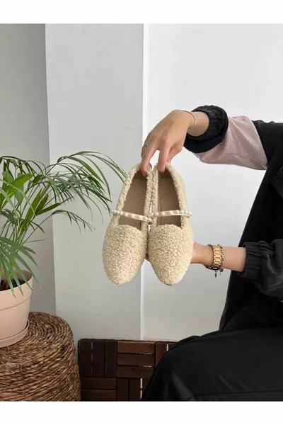 المرأة لؤلؤة مفصلة أنيقة عارضة الباليه أحذية مسطحة المنزل Bablet