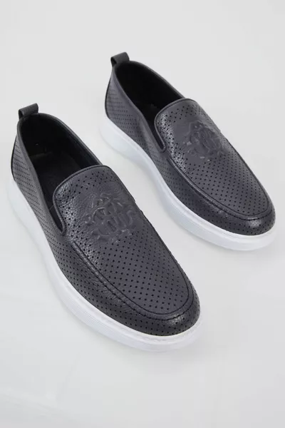 Mocassins en cuir véritable imprimé imprimé gris moule décontracté pour hommes