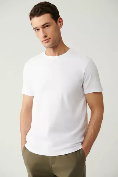Men's White T-shirt 2-Piece % Cotton Crew Neck Regular Fit 