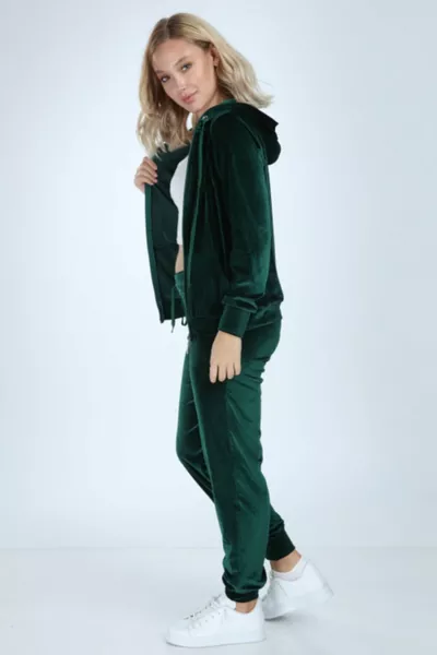 Ensemble de velours élastique jambe sans pierre vert émeraude pour femme