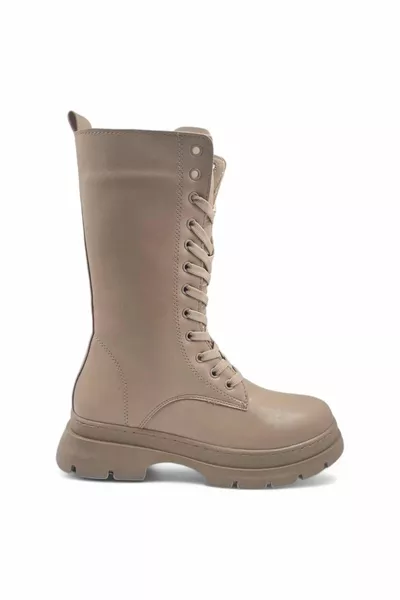 Panache Faux Beige dameslaarzen met veters en ritssluiting