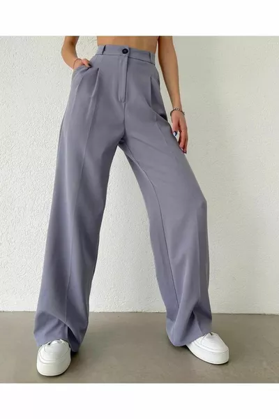 Pantalon Palazzo gris taille montante femme