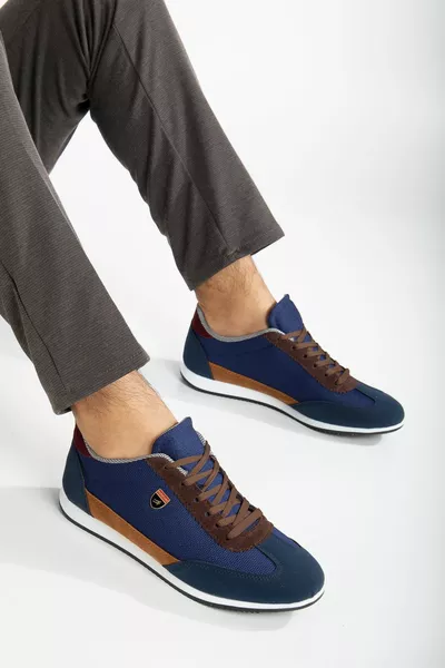 الرجال البني الأزرق الداكن الدانتيل متابعة عارضة مريحة خفيفة الوزن لينة وحيد أحذية رياضية