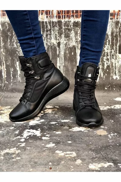 Шнуровка на высокой толстой подошве черные боксерские унисекс спортивные почтовые сапоги