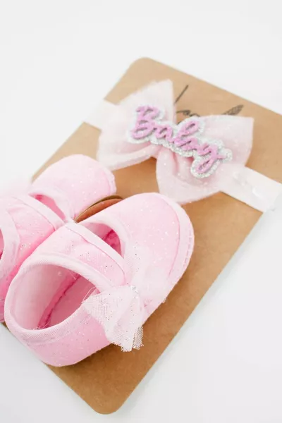 0-3 месяца Новорожденные Кружевные Блестки Розовые Детские Бандана Набор Пинетки