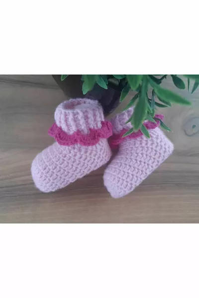 Tricoté à la main bébé fille bottines rose 0-9 mois